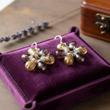 Purple and Yellow Flower Sterling Silver Earrings