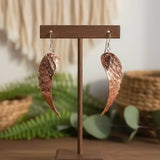 Copper Hammer Pattern Sculpted Angel Wings Earrings