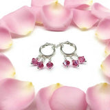 Mini Sterling Silver Hoop Pink Crystal Dangle Earrings