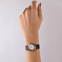 Black/Rose Gold Leather Strap 16mm by VANNA