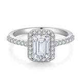 Emerald Cut Moissanite Diamond Paved Halo Engagement Ring for Women by Bling Proud | Urban Jewelry Online Store