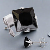 Pair of 316L Stainless Steel Black Princess Cut CZ Stud Earrings by Fashion Hut Jewelry