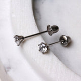 Pair of 14Kt. White Gold Round CZ Earring with Screw Back by Fashion Hut Jewelry