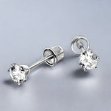 Pair of 14Kt. White Gold Round CZ Earring with Screw Back by Fashion Hut Jewelry