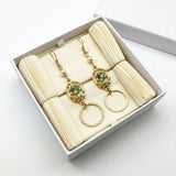 14 KT Gold Filled Green Crystal Circle Filigree Earrings