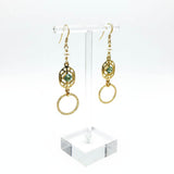 14 KT Gold Filled Green Crystal Circle Filigree Earrings