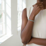 Wire Wrapped Turquoise Crystal Tennis Bangle Bracelet