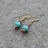 Hot Pink and Turquoise Gemstone14 K Gold Filled Earrings