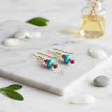 Hot Pink and Turquoise Gemstone14 K Gold Filled Earrings