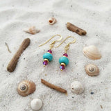 Hot Pink and Turquoise Gemstone 14 K Gold Filled Earrings
