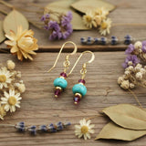 Hot Pink and Turquoise Gemstone14 K Gold Filled Earrings