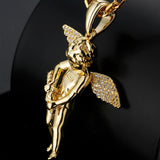 Iced Cupid Angel Pendant 14K Gold Plated 