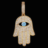 Iced Hamsa Hand Pendant 14K Gold Plated 