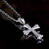Iced Iris Cross Pendant White Gold Plated 
