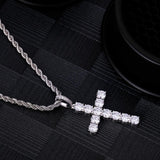 Iced Out Cross Pendant White Gold Plated 