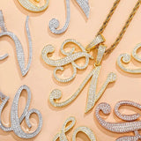 Iced Out Cursive Letters Pendant Necklace 