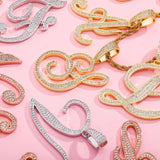 Iced Out Cursive Letters Pendant Necklace 