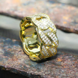 Iced Out Diamond Cuban Link Ring Gold Plated 