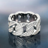 Iced Out Diamond Cuban Link Ring Gold Plated 8 White Gold 