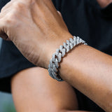 Iced Out Diamond Prong Cuban Link Bracelet in White Gold 