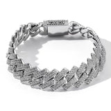 Iced Out Diamond Prong Cuban Link Bracelet in White Gold 