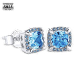 Iced Out Square Stud Diamond Earrings Earrings Blue Gold S925 