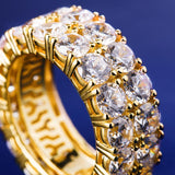 Iced Out Two Row Stone Ring 14K Gold Plated 