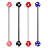 316L Surgical Steel Industrial Barbell with UV Acrylic Multi Gemmed Ball by Fashion Hut Jewelry