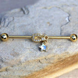 Gold Plated Jeweled Safety Pin and Star Industrial Barbell by Fashion Hut Jewelry