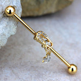 Gold Plated Jeweled Safety Pin and Star Industrial Barbell by Fashion Hut Jewelry