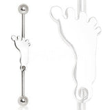 316L Surgical Steel Industrial Barbell Barefoot Footprint. by Fashion Hut Jewelry