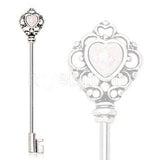 316L Stainless Steel Victorian Heart Key Industrial Barbell with Synthetic Opal by Fashion Hut Jewelry