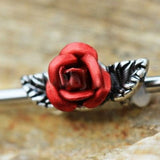 316L Stainless Steel Red Rose Industrial Barbell by Fashion Hut Jewelry