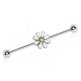 316L Stainless Steel White Daisy Industrial Barbell by Fashion Hut Jewelry