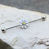 316L Stainless Steel White Daisy Industrial Barbell by Fashion Hut Jewelry