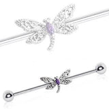 316L Stainless Steel Ornate Dragonfly Industrial Barbell by Fashion Hut Jewelry