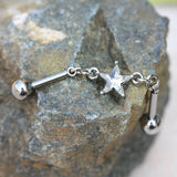 316L Stainless Steel Prong Set Star Chain Industrial Barbell by Fashion Hut Jewelry