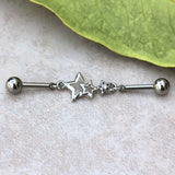 316L Stainless Steel Star Chain Industrial Barbell by Fashion Hut Jewelry