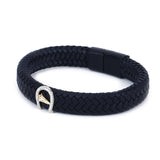 Braided Leather Bracelet with Genuine Diamond, 14K Gold Horse Shoe with Diamonds