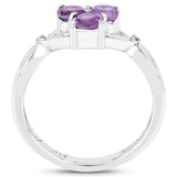 0.73 Carat Genuine Amethyst and White Diamond .925 Sterling Silver Ring