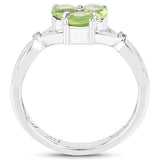 0.73 Carat Genuine Peridot and White Diamond .925 Sterling Silver Ring