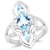 2.15 Carat Genuine Blue Topaz and White Diamond .925 Sterling Silver Ring