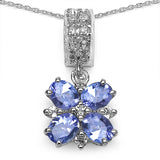 0.93 Carat Genuine Tanzanite & White Topaz .925 Sterling Silver Pendant
