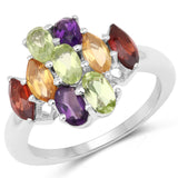 2.45 Carat Genuine Multi Stones .925 Sterling Silver Ring