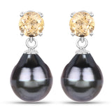 0.90 Carat Genuine Citrine and Tahitian Cultured Pearl .925 Sterling Silver Earrings
