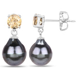 0.90 Carat Genuine Citrine and Tahitian Cultured Pearl .925 Sterling Silver Earrings