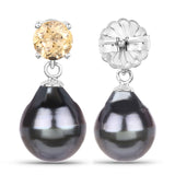0.90 Carat Genuine Citrine and Tahitian Cultured Pearl .925 Sterling Silver Earrings
