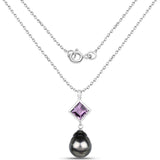1.50 Carat Genuine Amethyst and Tahitian Cultured Pearl .925 Sterling Silver Pendant
