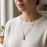 Lilac Jade Drop Gemstone Wire Wrapped Gold Filled Necklace