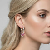Mini Sterling Silver Hoop Pink Crystal Dangle Earrings